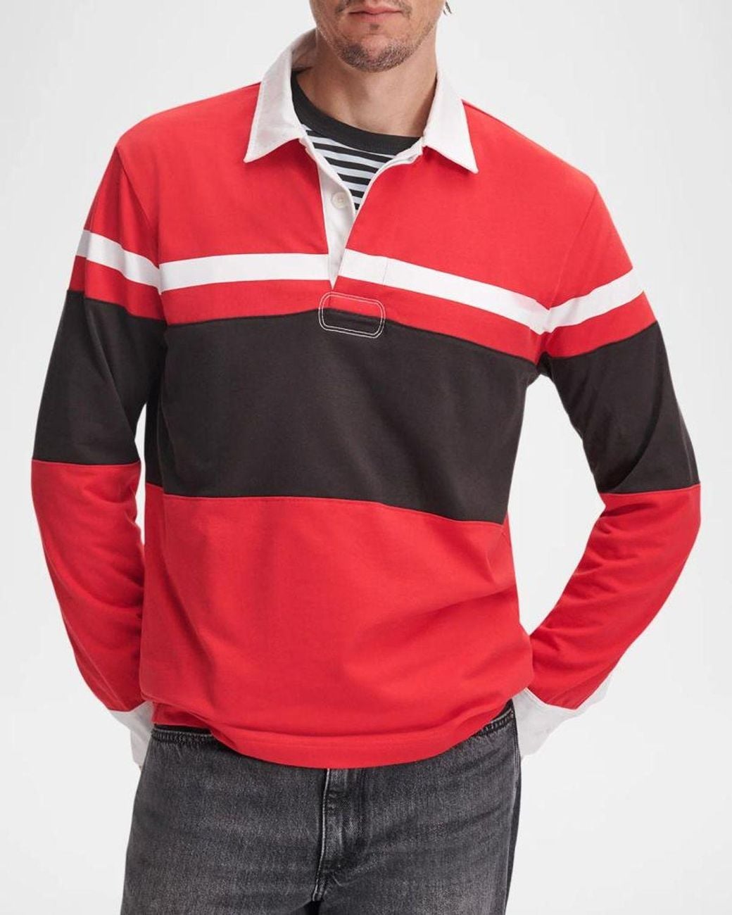 Rag & Bone Striped Cotton Rugby Shirt in Red for Men | Lyst