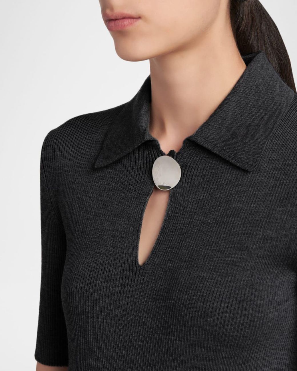 Jil Sander Black Short-Sleeve Rib Knit Midi Polo Dress