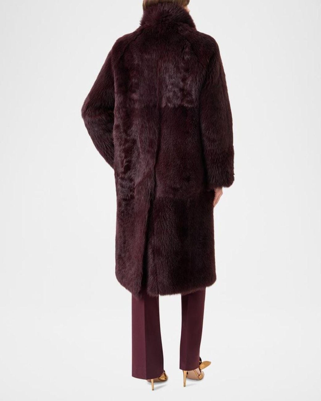 Akris Red Lamb Shearling Reversible Long Coat