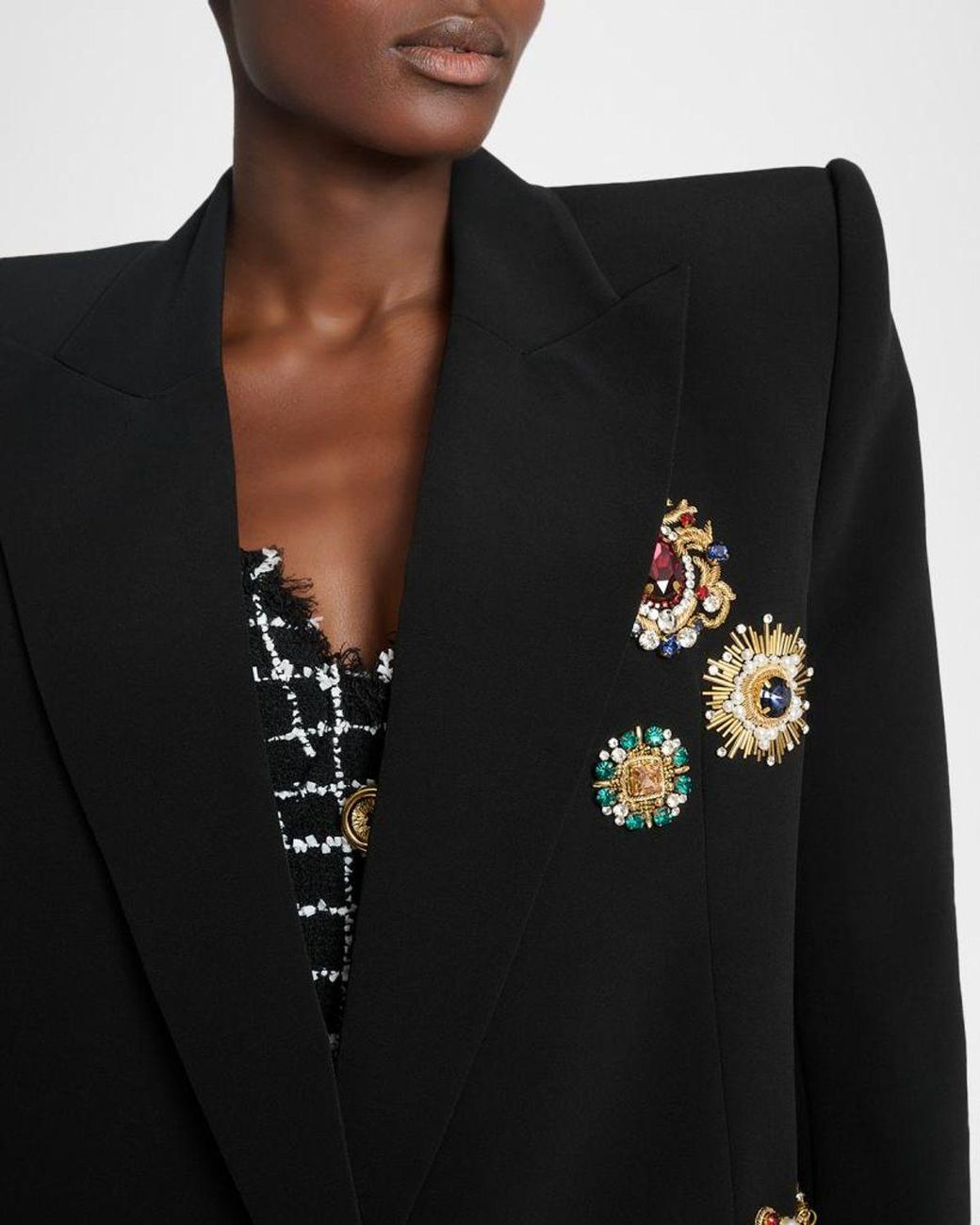 Balmain Black Cropped Embroidered Jacket