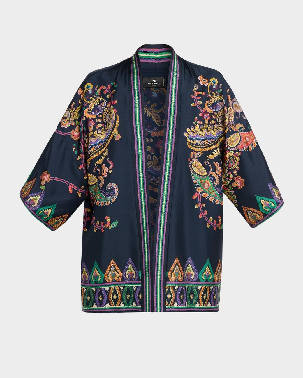 Etro Blue Paisley Silk Open Jacket