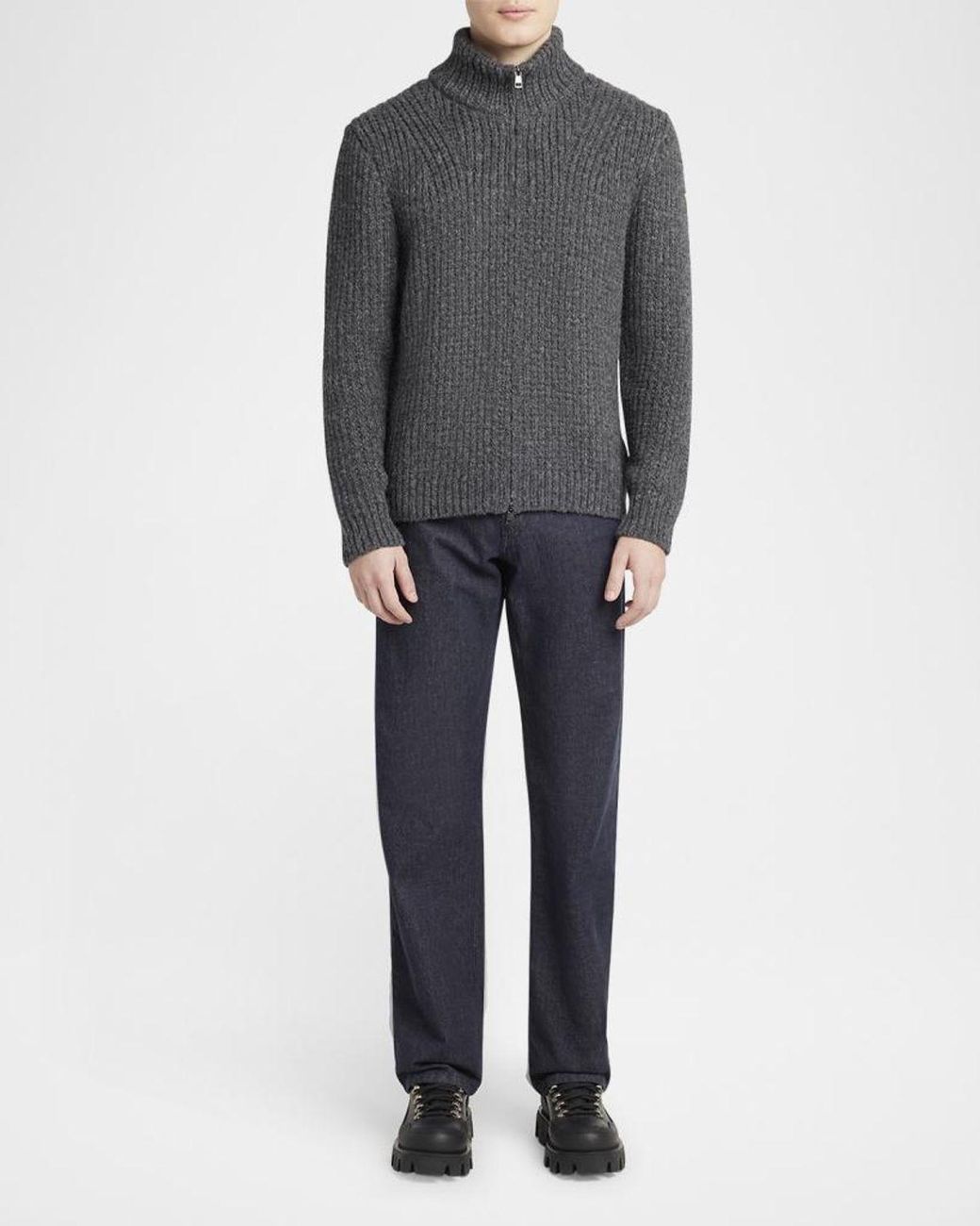 Moncler Gray Apos;S Ribbed Full-Zip Sweater for men