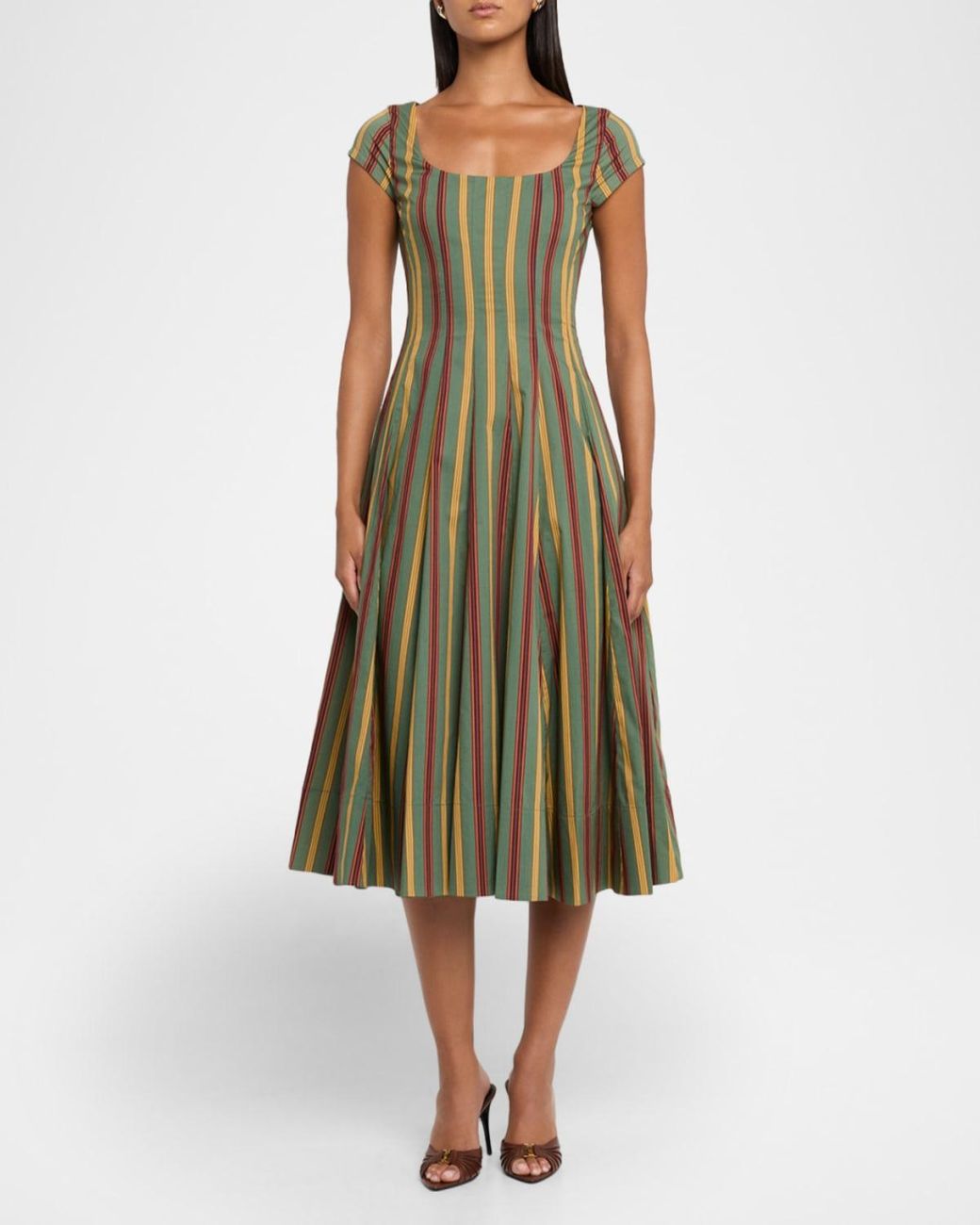 STAUD Wells Striped Stretch-Cotton Square-Neck Midi Dress in Green | Lyst STAUD Wells Striped Stretch-Cotton Square-Neck Midi Dress in Green | Lyst