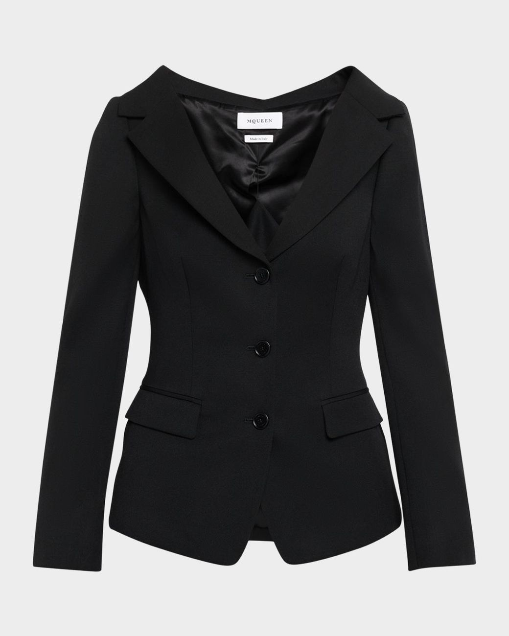McQueen Black Off-The-Shoulder Single-Breasted Jacket