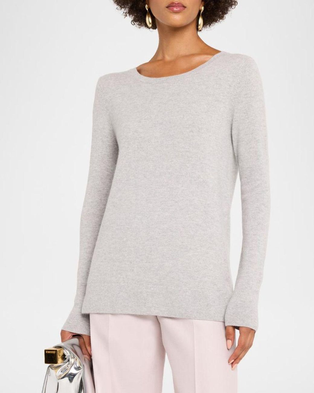 Neiman Marcus Pink Cashmere Basic Crewneck Top