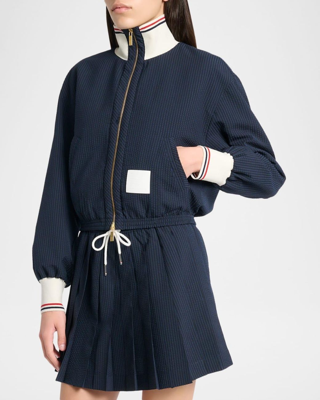 Thom Browne Blue Seersucker Drawstring Track Jacket