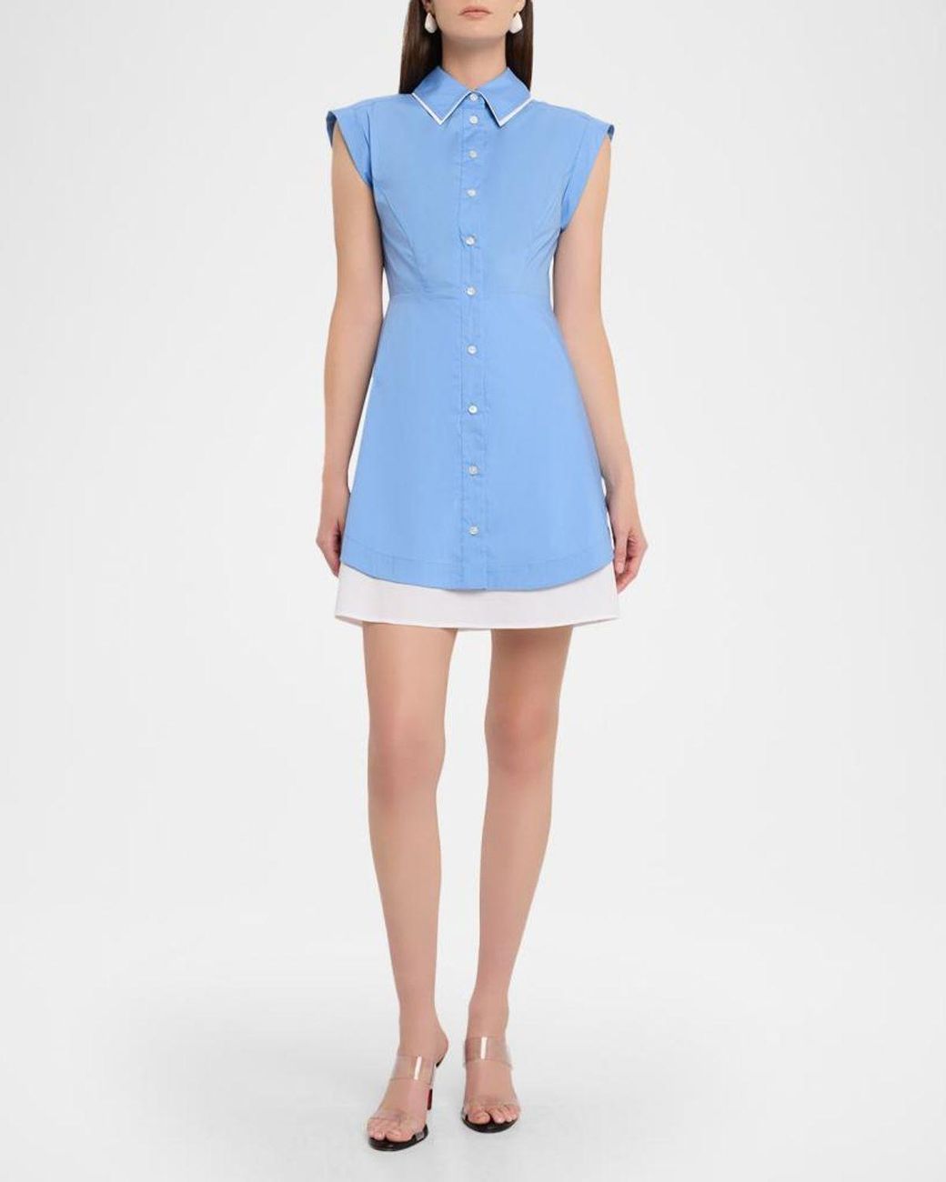 Veronica Beard Blue Westcott Button-Front Mini Dress