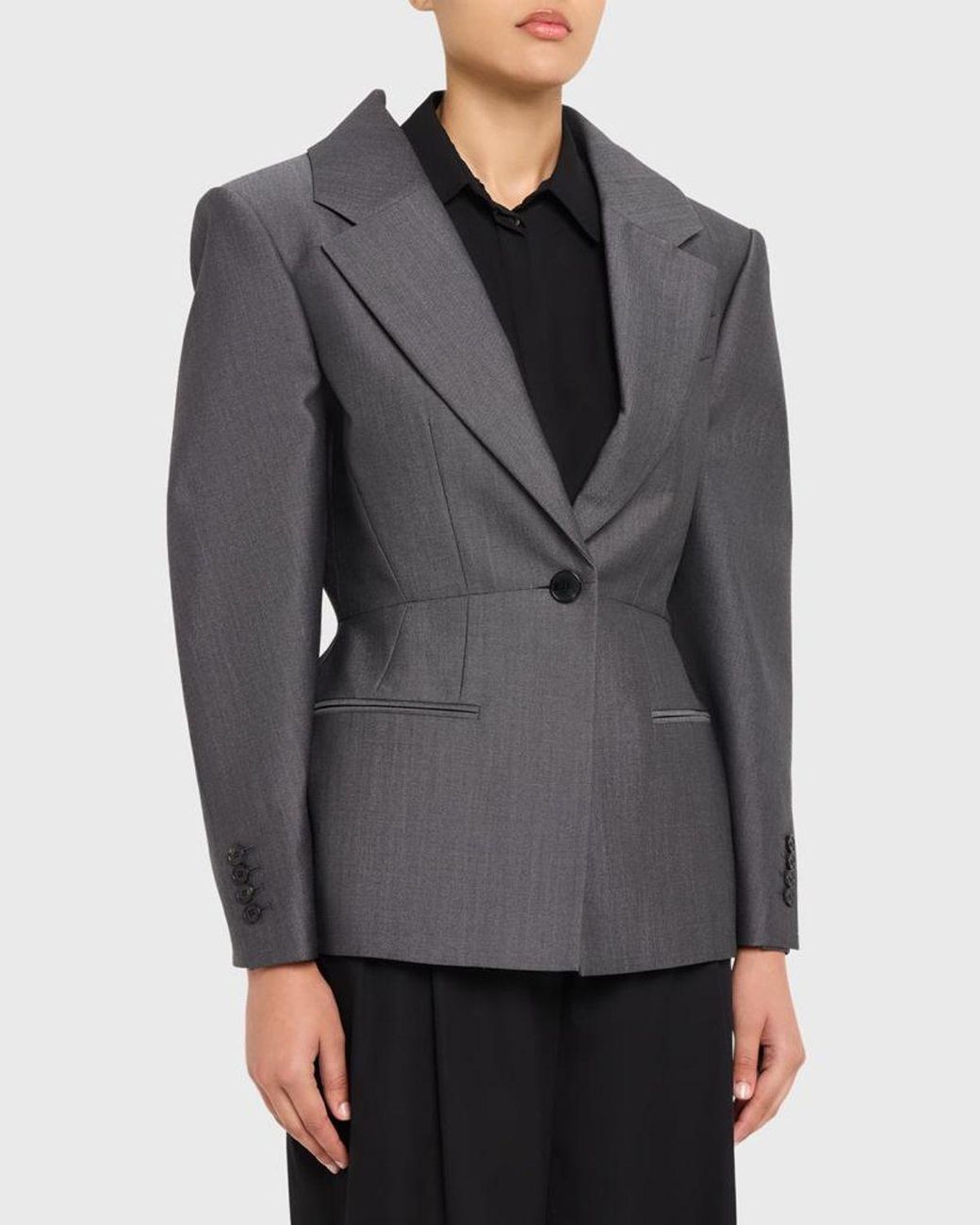 Givenchy Gray Slashed Wool Single-Breasted Jacket