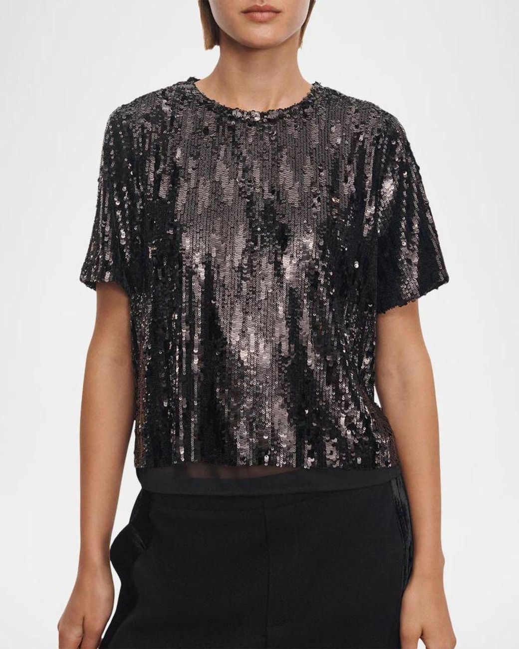 Short Rags Rag & Bone Cher Sequined Short-Sleeve Top in Black | Lyst