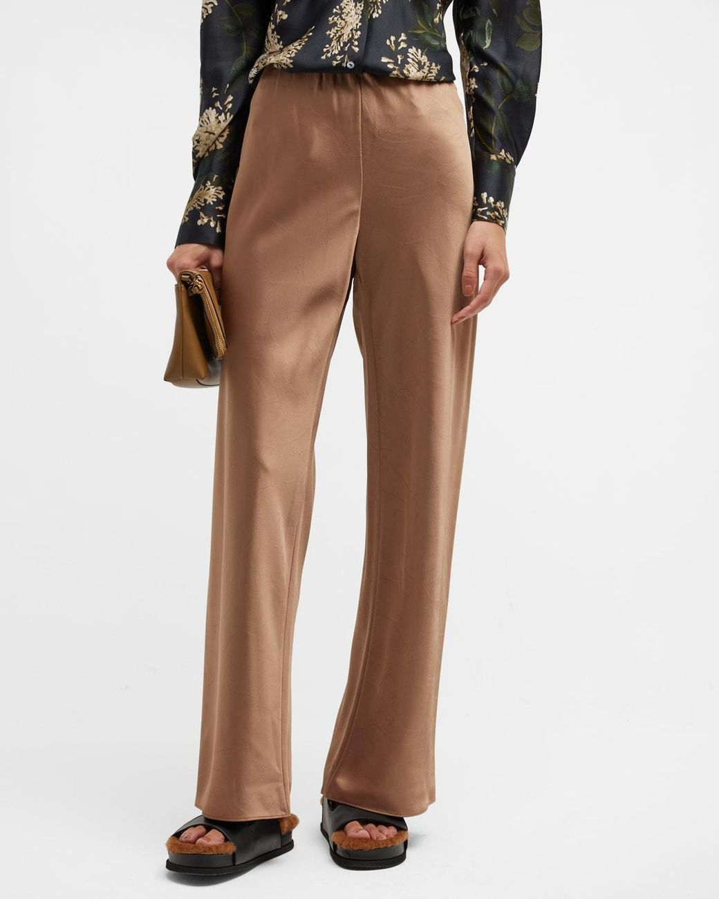 Vince Monogram Satin Bias Pants in Brown | Lyst