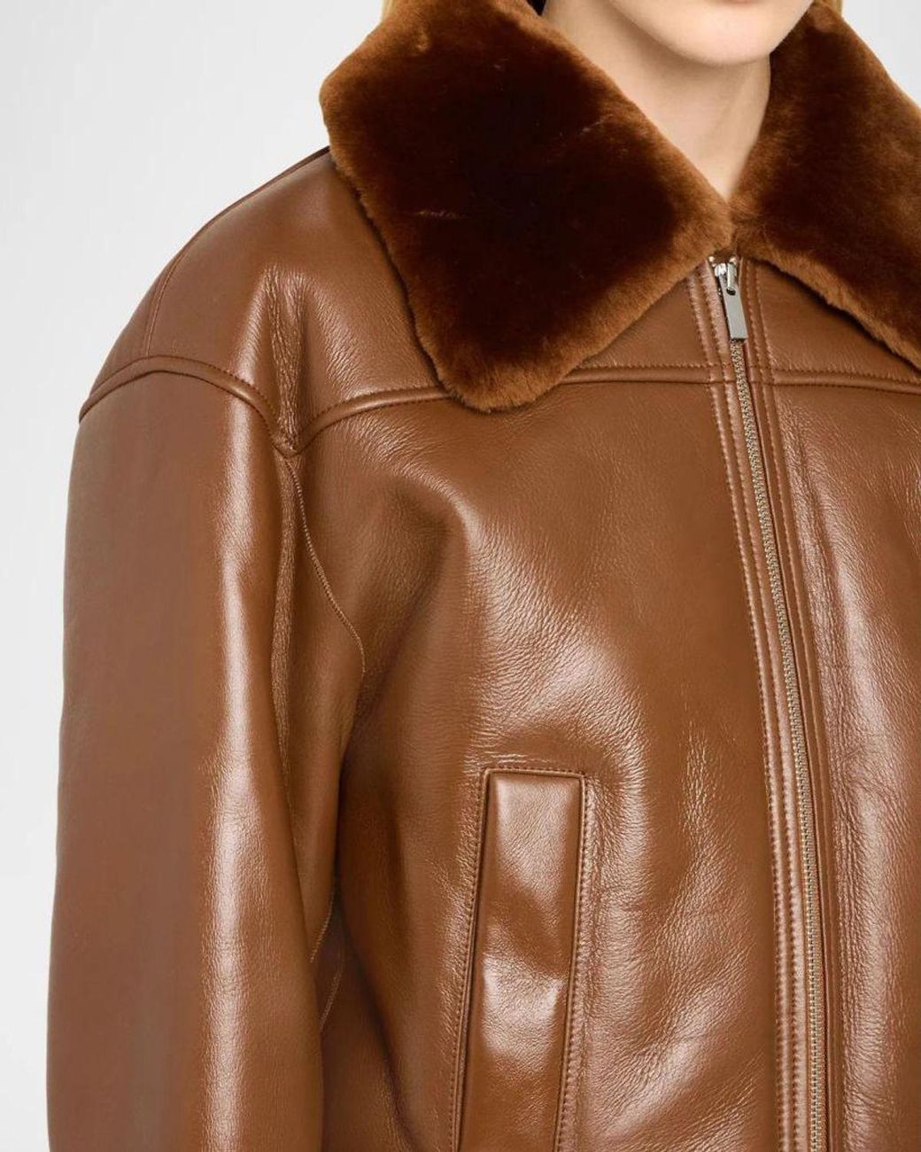 Theory Brown Crop Shearling Jacket
