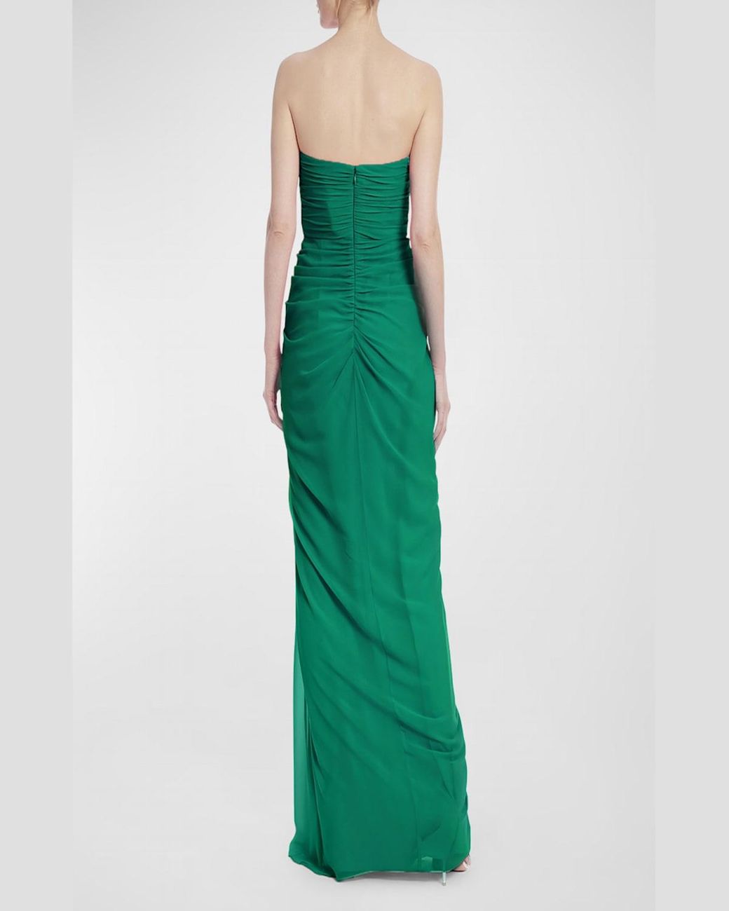 Badgley Mischka Strapless Pleated Ruffle Column Gown in Green | Lyst
