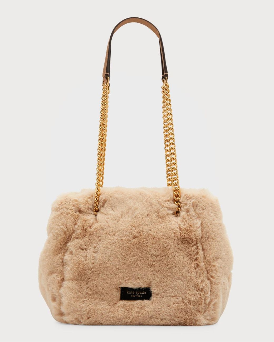 Kate Spade Cleo Small Faux-fur Chain Bucket Bag in Natural | Lyst