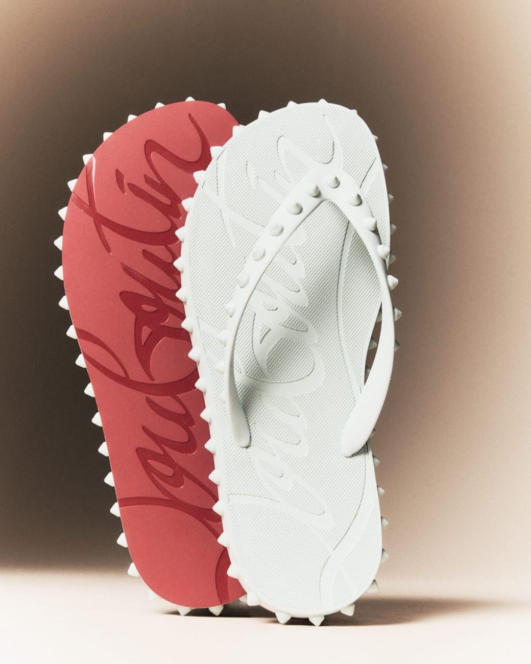 Christian Louboutin Loubi Donna Spike Flip Flops in Bl…