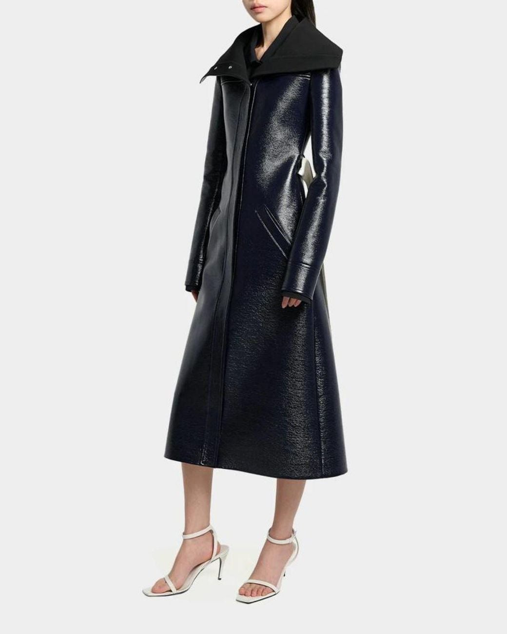 Courreges High-Collar Shiny Vinyl Long Trench Coat in Blue | Lyst