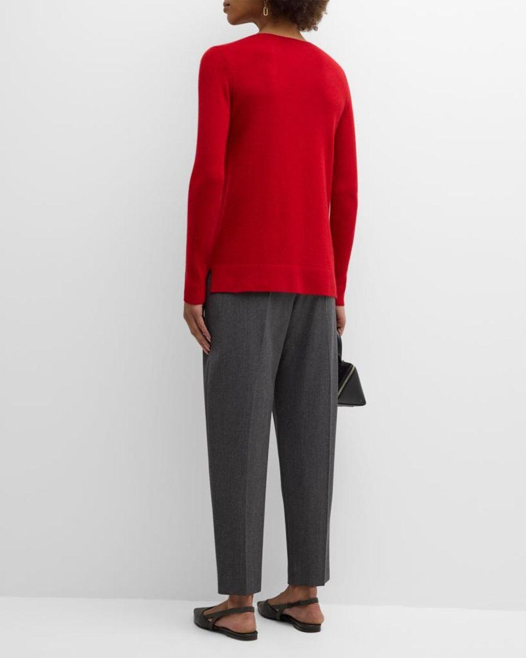 Neiman Marcus Red Cashmere Basic Crewneck Top