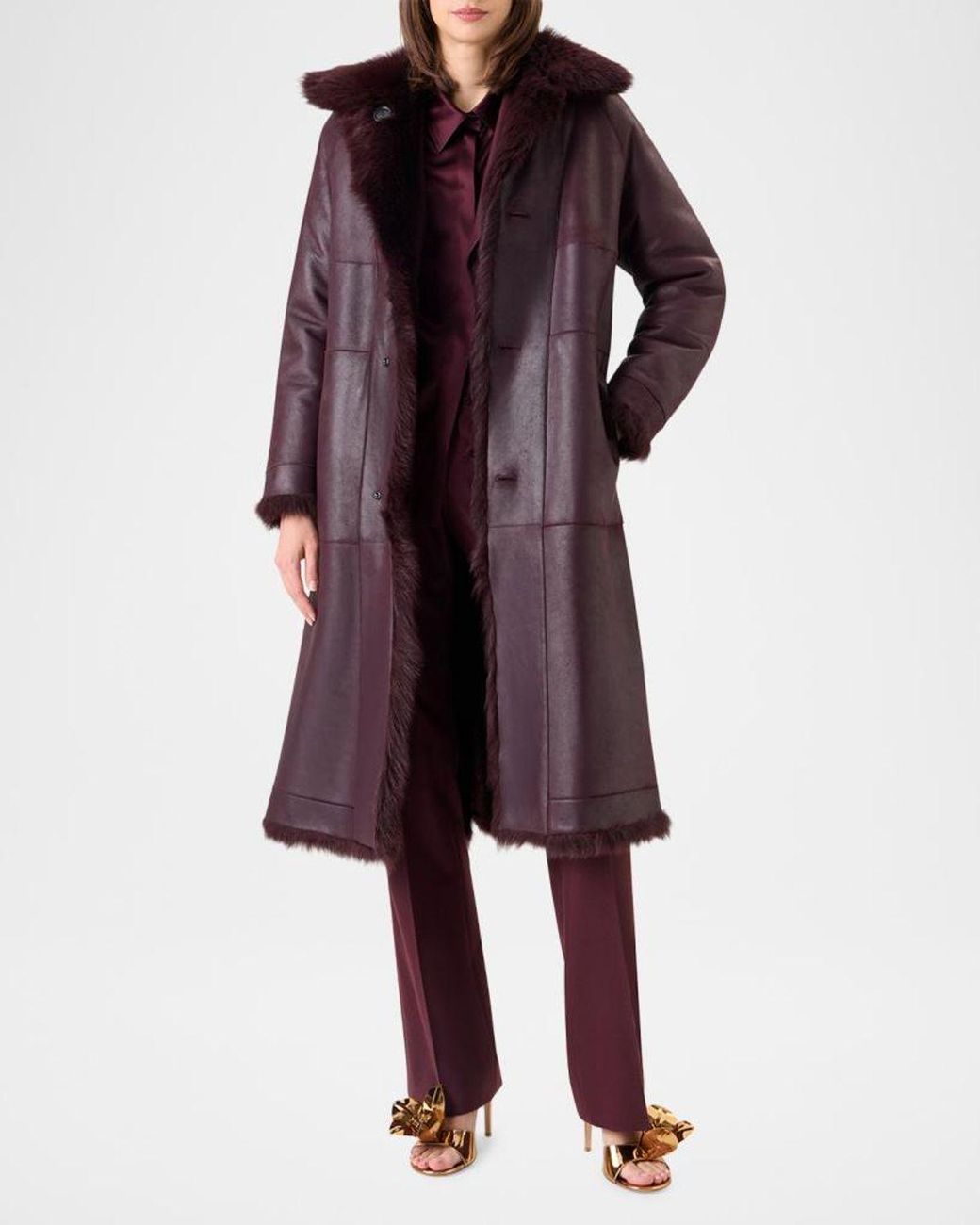 Akris Red Lamb Shearling Reversible Long Coat