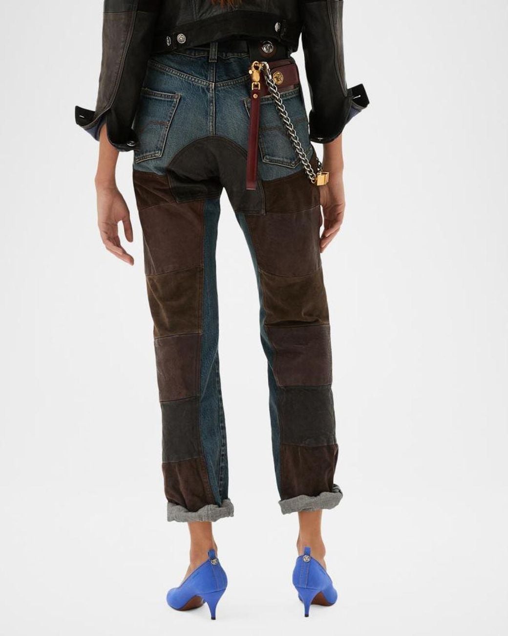 Versace Gray Suede & Leather Patchwork Jeans