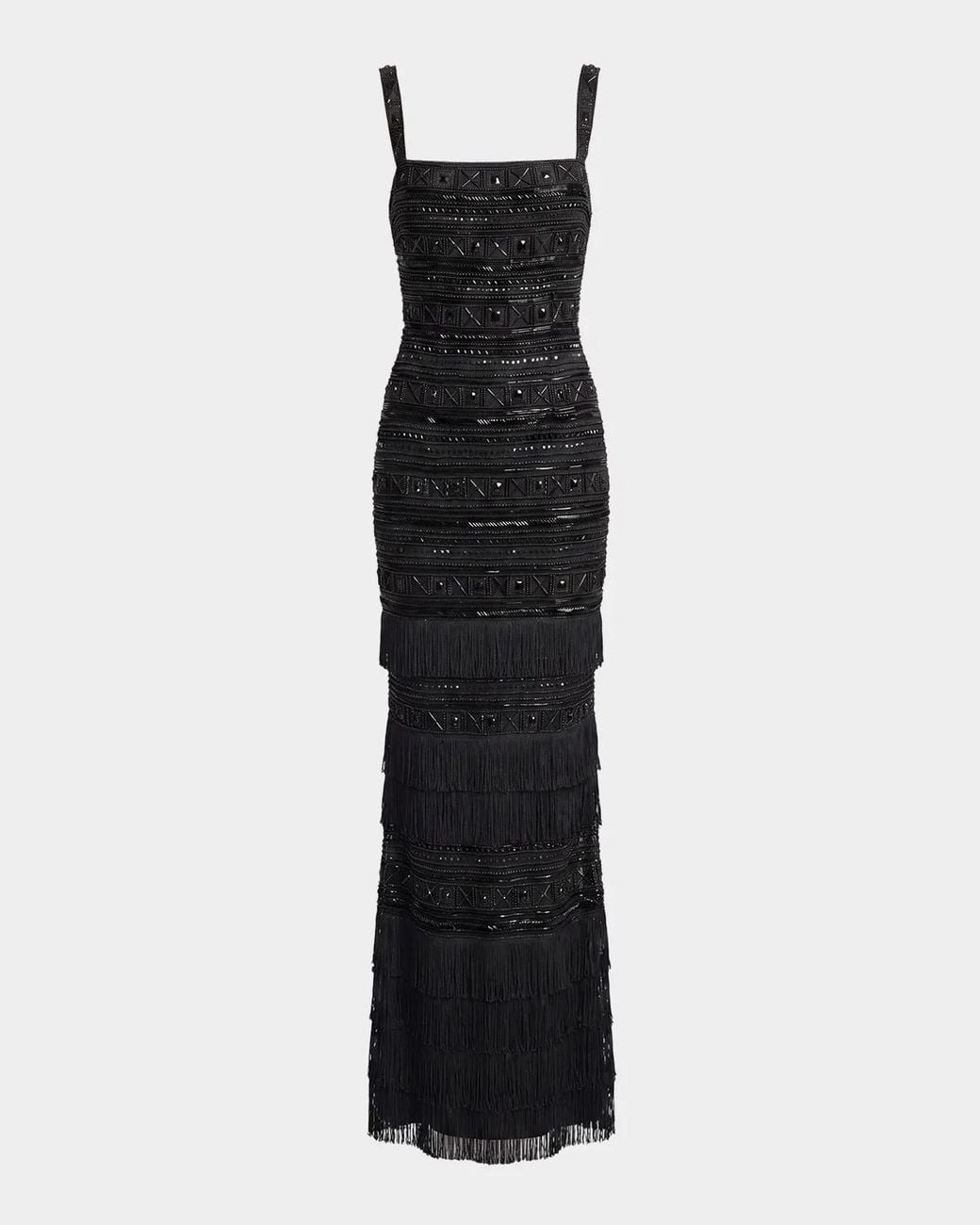 Mac Duggal Embellished Geometric Fringe Gown in Black | Lyst