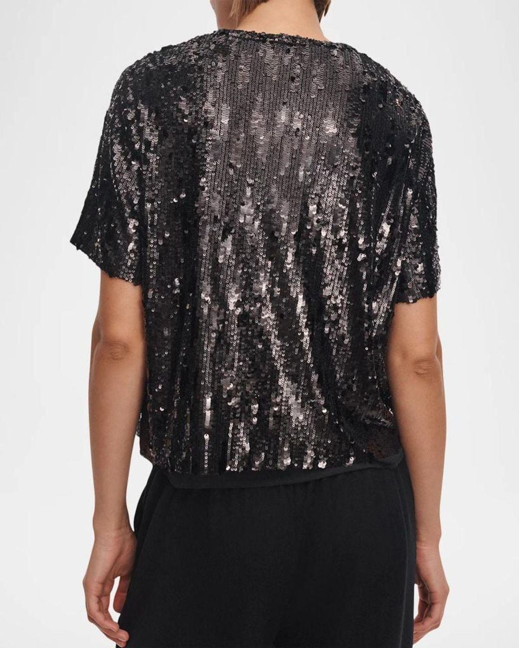 Short Rags Rag & Bone Cher Sequined Short-Sleeve Top in Black | Lyst