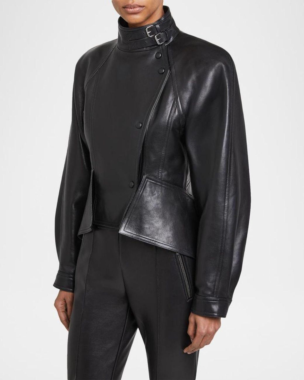 Balmain Black Leather Fitted Peplum Jacket