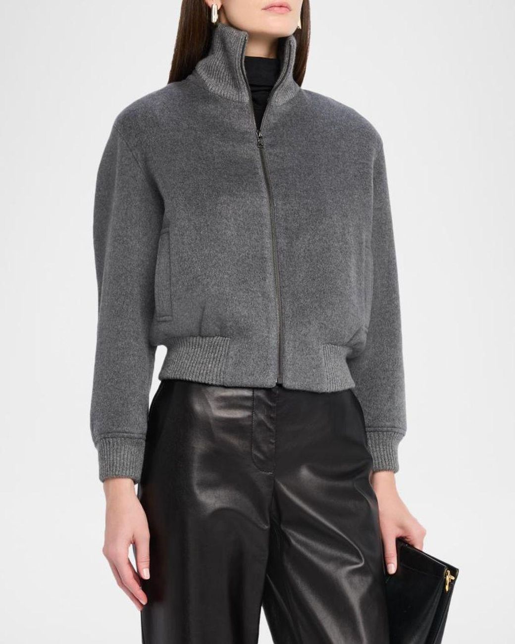 TSE Gray Double-Faced Cashmere Bomber Jacket