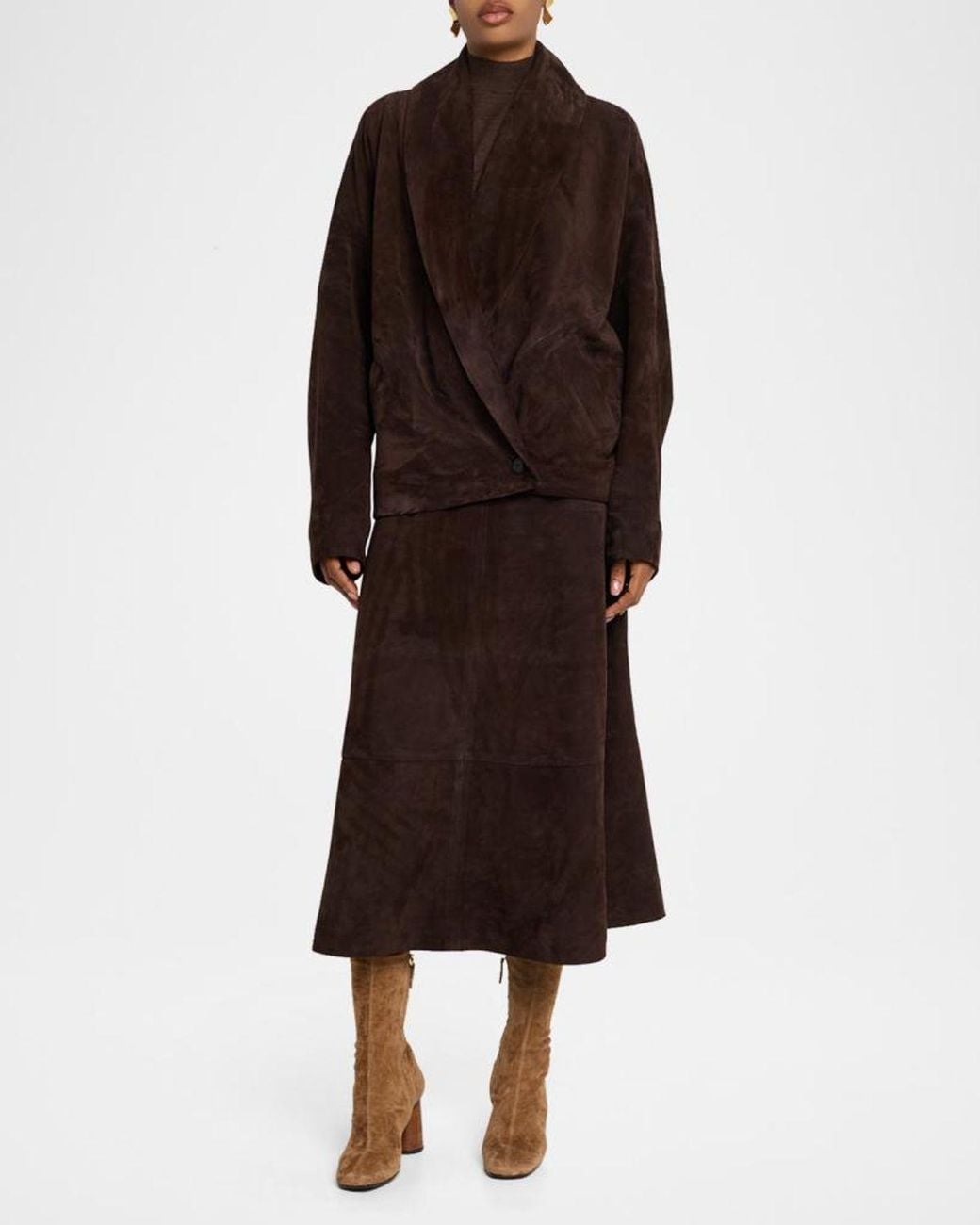 Co. Brown Shawl-Lapel Suede Wrap Jacket