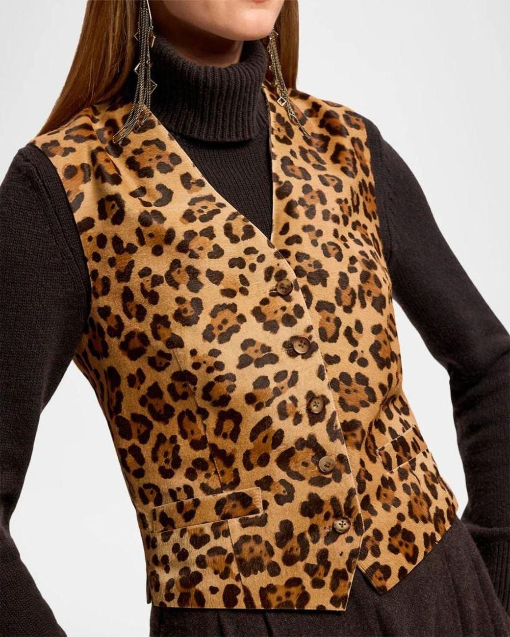 Ralph Lauren Leopard-Print Pony Hair Vest in Brown | Lyst