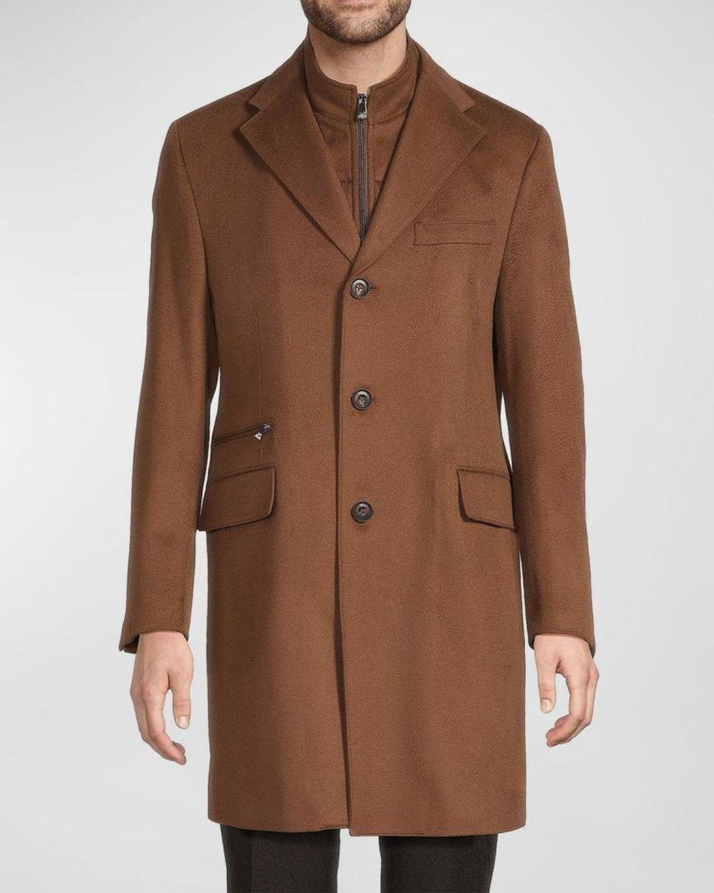 Corneliani Brown Apos;S Virgin Wool Single-Breasted Top Coat With Zip Insert for men