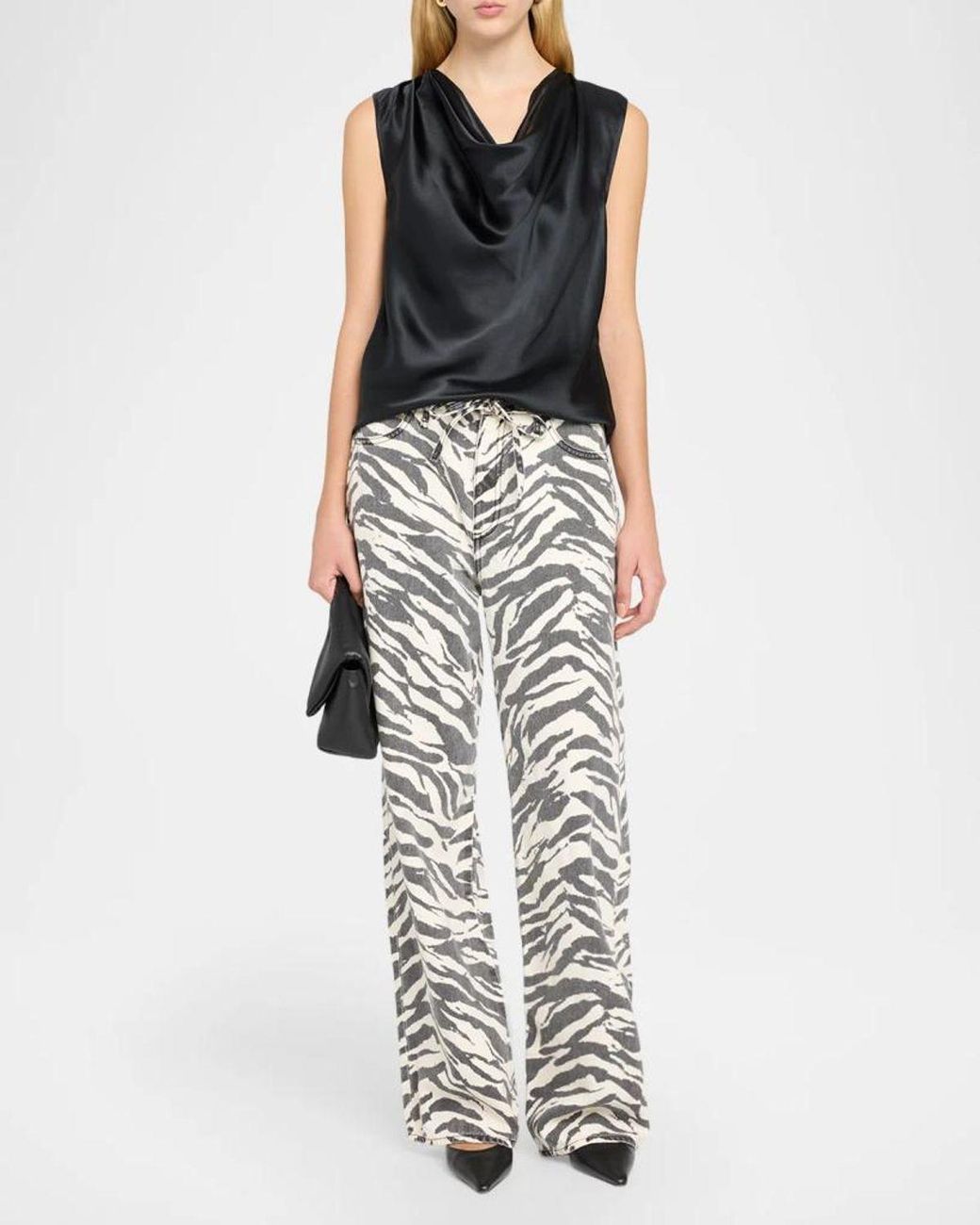 Rag & Bone Black Vinnie Silk Cowl-Neck Top