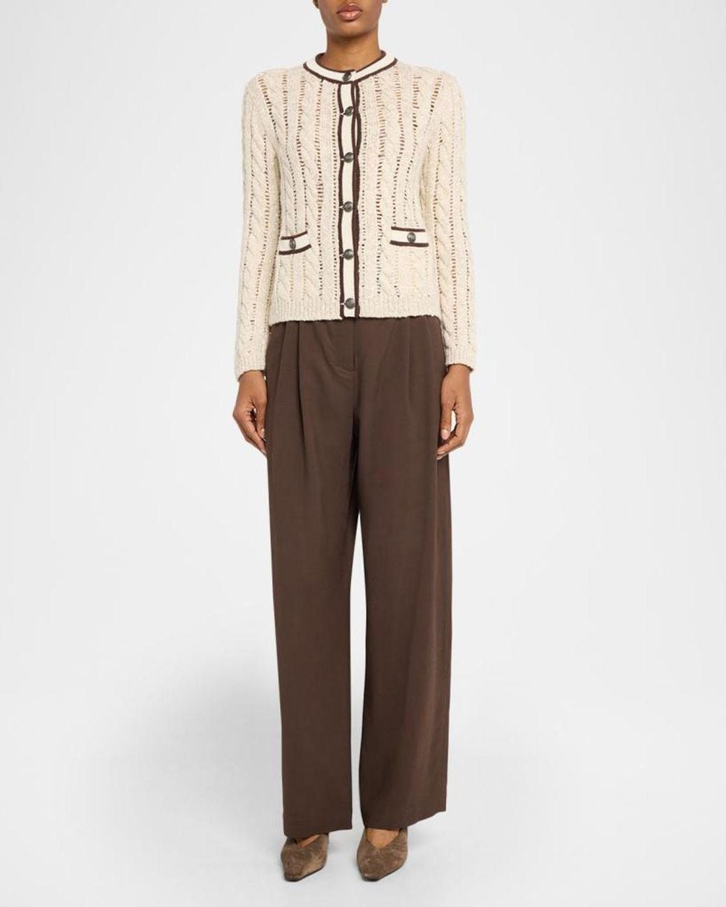 Brunello Cucinelli Natural Micro Sequin Openwork Cable Knit Cardigan