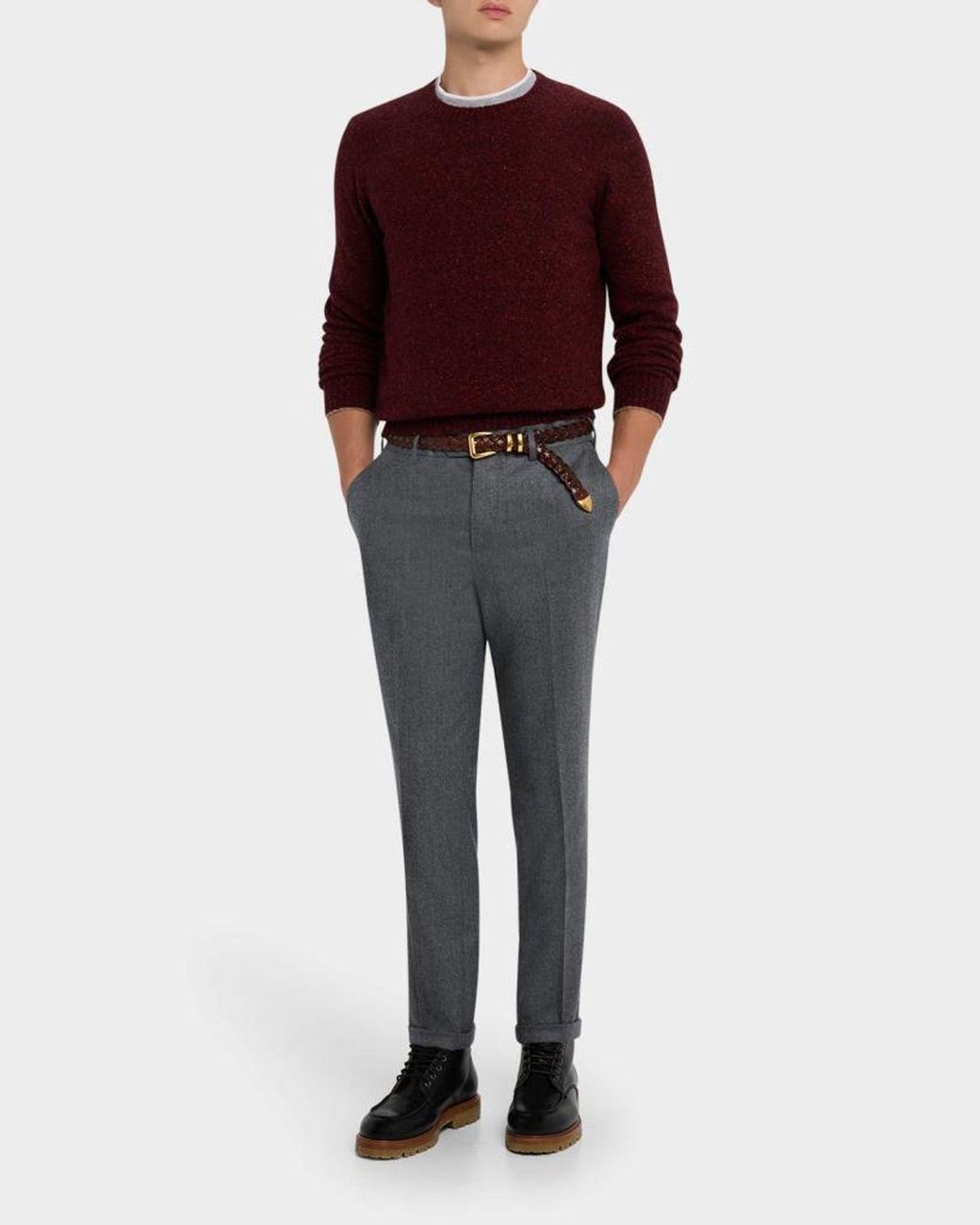 Brunello Cucinelli Gray Apos;S Wool Flannel Flat-Front Pants for men
