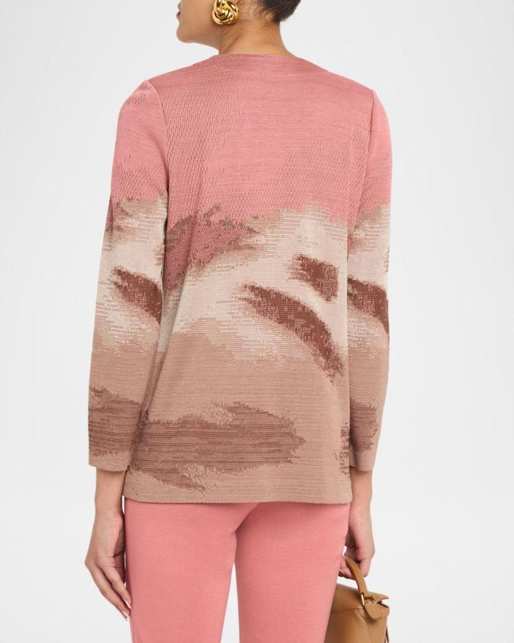 Misook Pink Heritage-Fit Landscape Pattern Knit Jacket