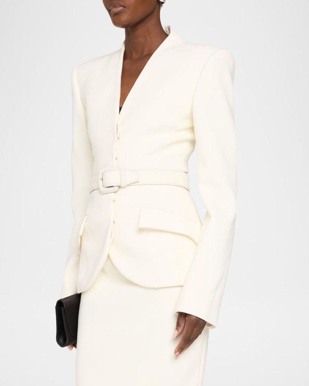 Sergio Hudson Natural Collarless Slim Tailored Wool-Blend Jacket