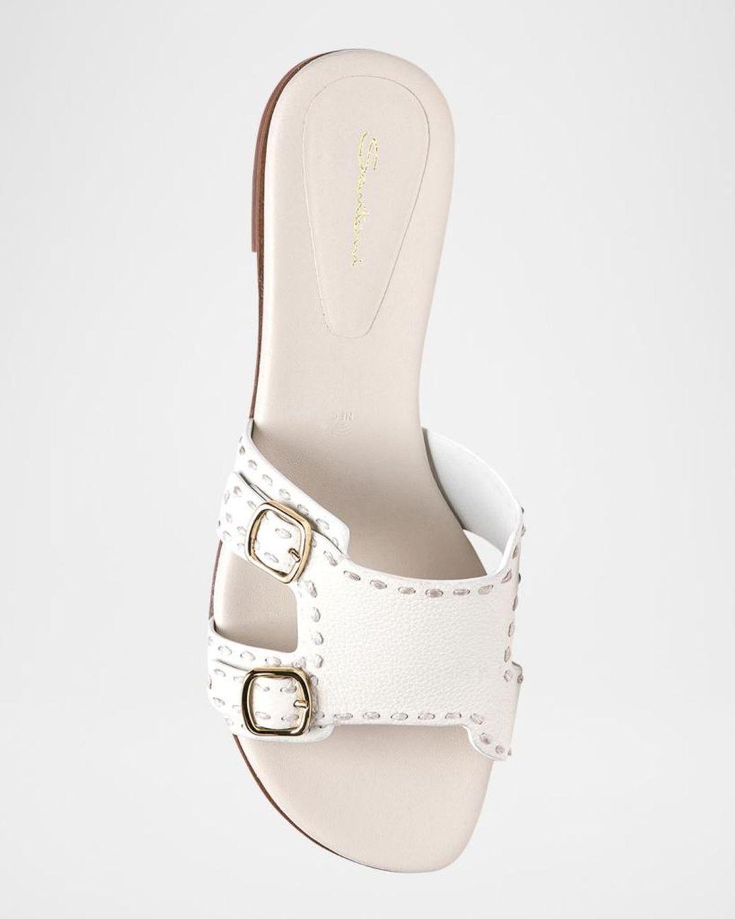 Santoni White Didi Double-Monk Flat Slide Sandals