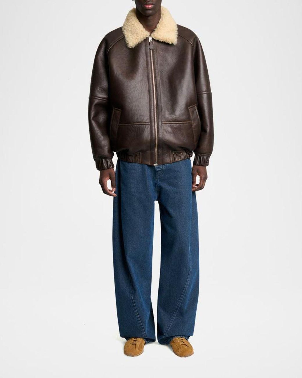 Jacquemus Black Apos;S Leather And Shearling Bomber Jacket for men