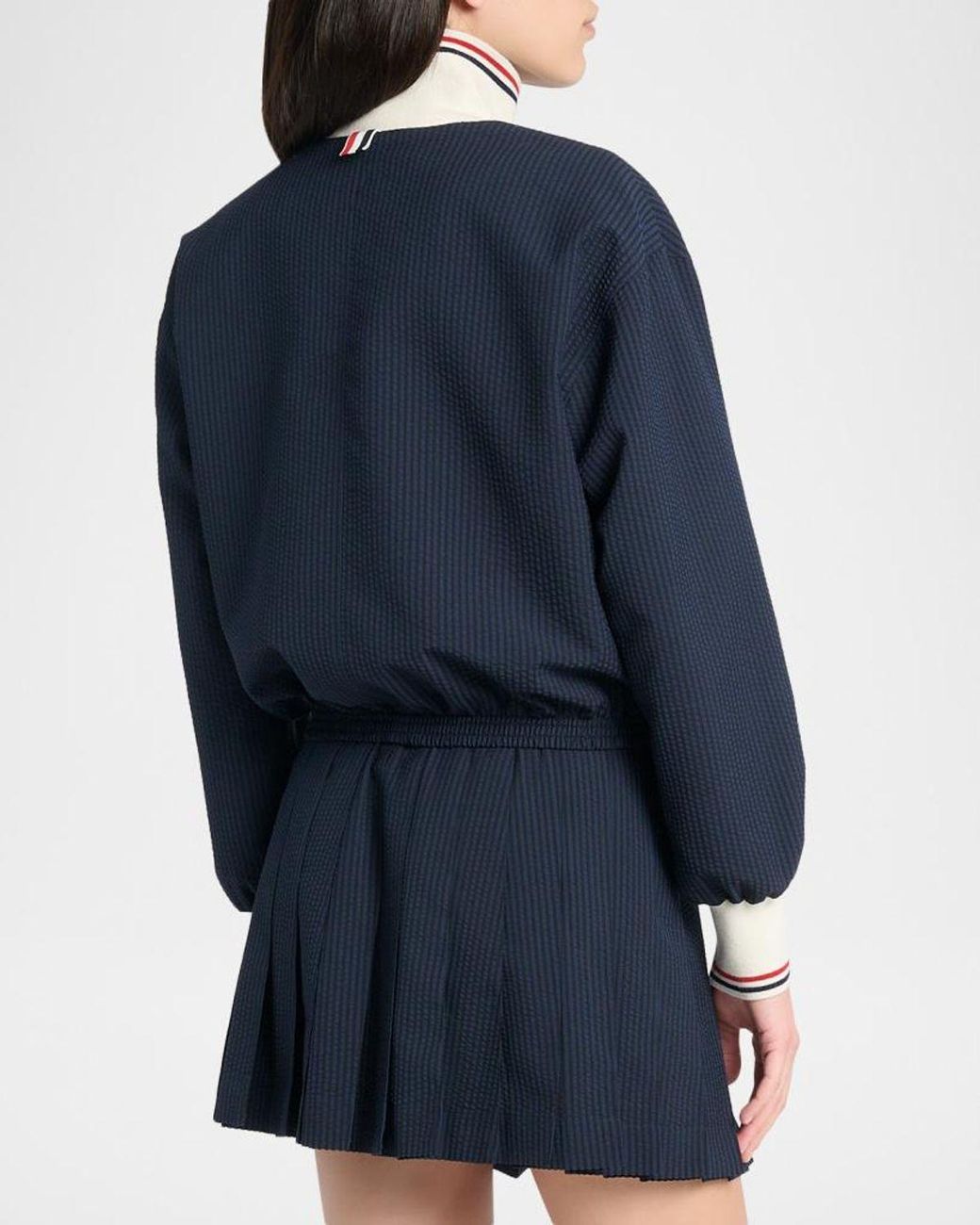 Thom Browne Blue Seersucker Drawstring Track Jacket