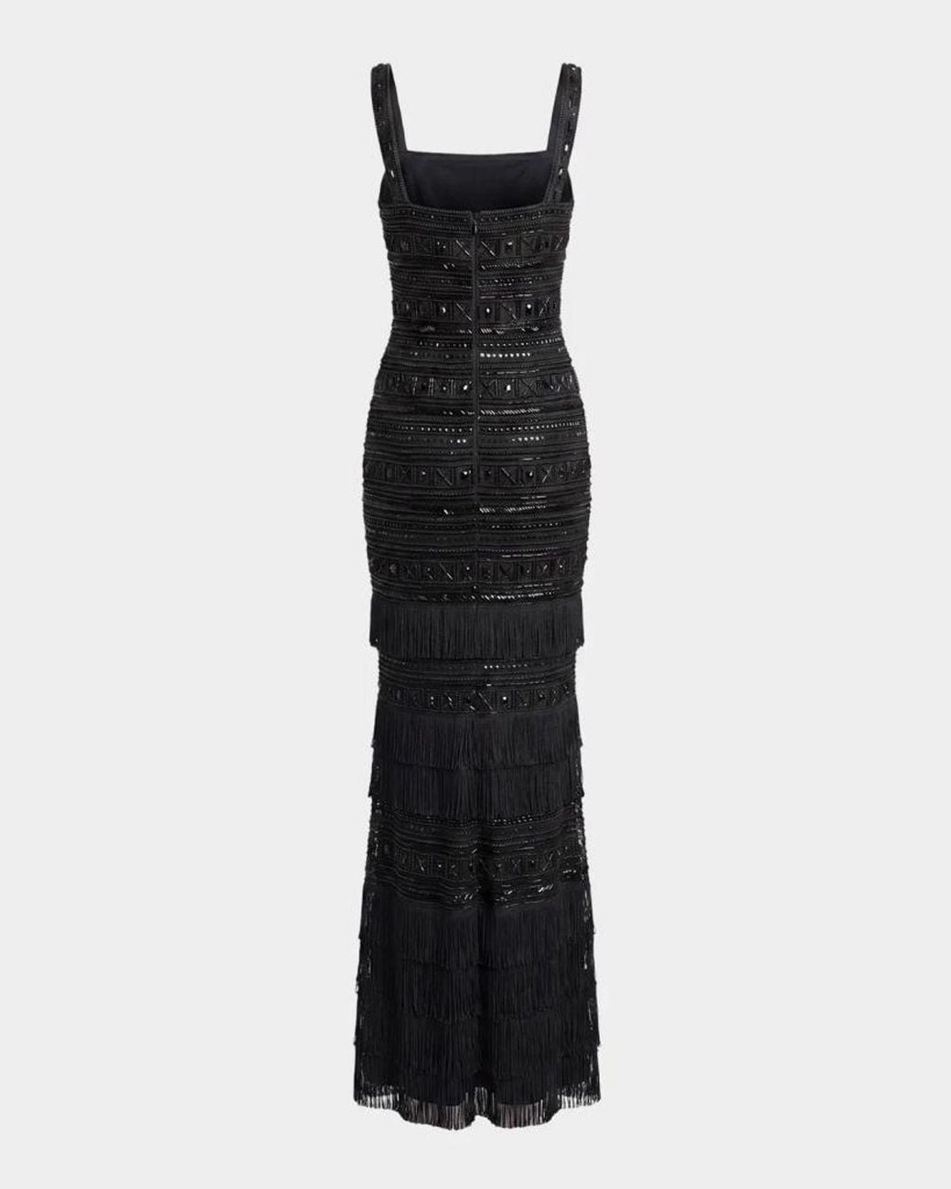 Mac Duggal Embellished Geometric Fringe Gown in Black | Lyst