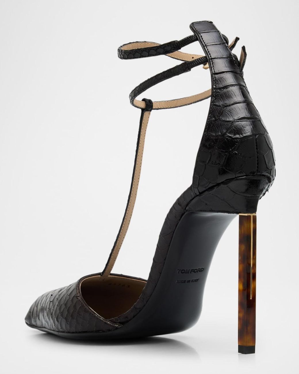 Tom Ford Python-Effect Stiletto T-Strap Pumps in Black | Lyst