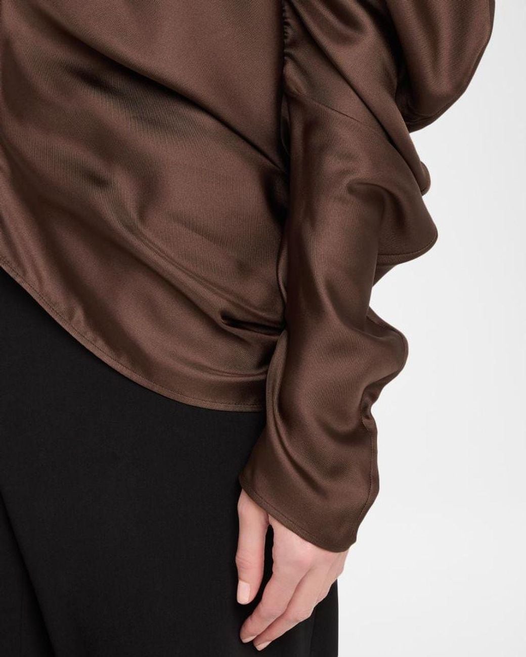 The Row Brown Miles Draped Silk Blouse