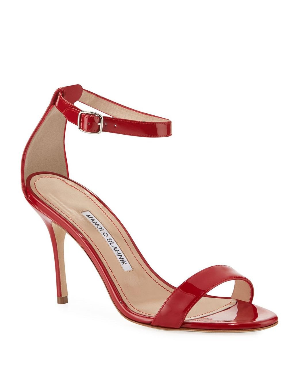Manolo Blahnik Leather Chaos Patent Ankle-strap Sandals in Red - Lyst