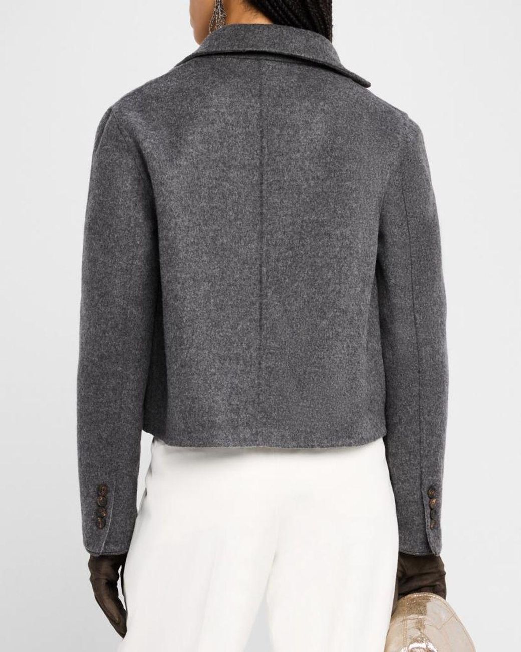 Brunello Cucinelli Gray Fluid Wool Double-Faced Crop Jacket