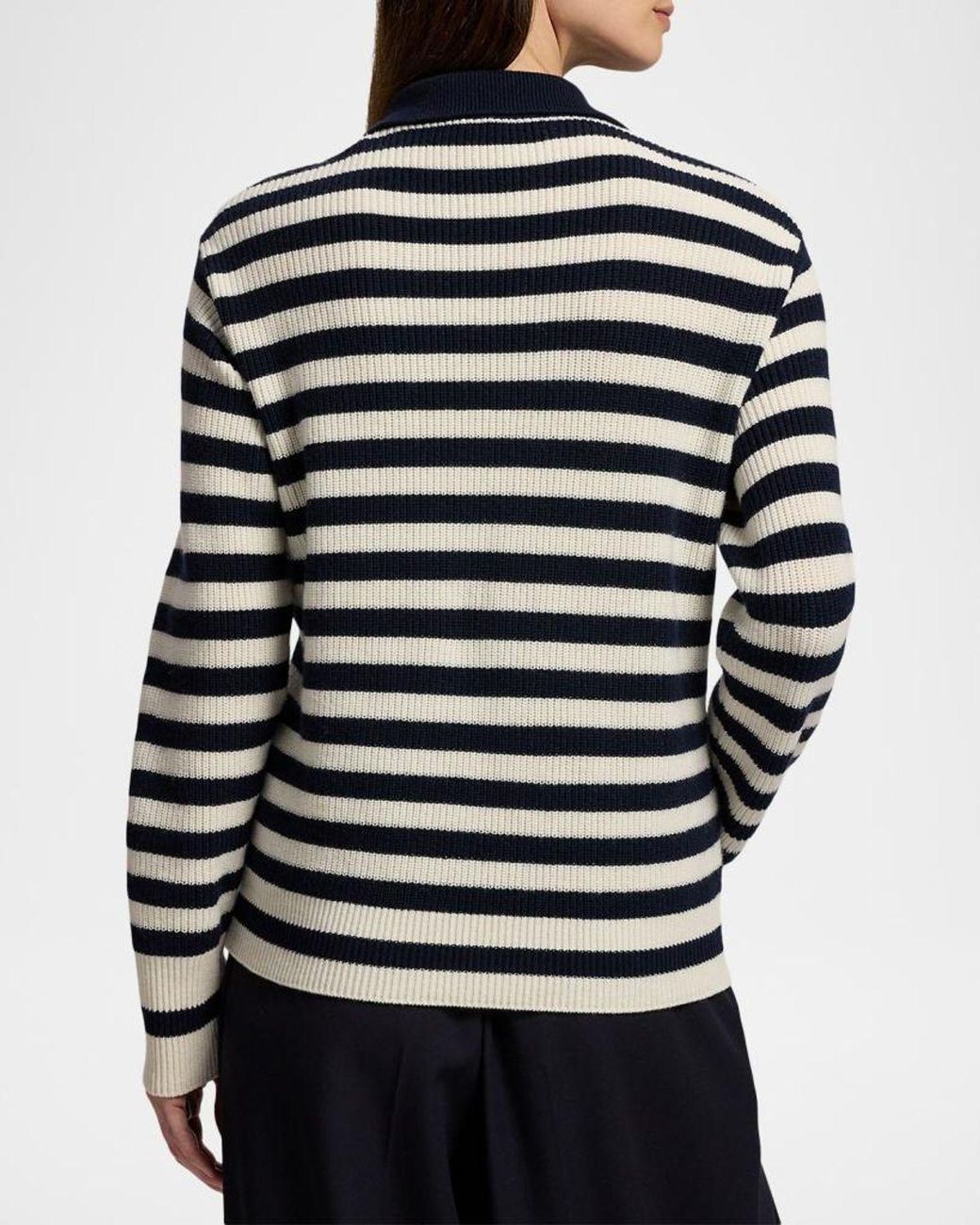 Ralph Lauren Blue Striped Cashmere Polo Sweater