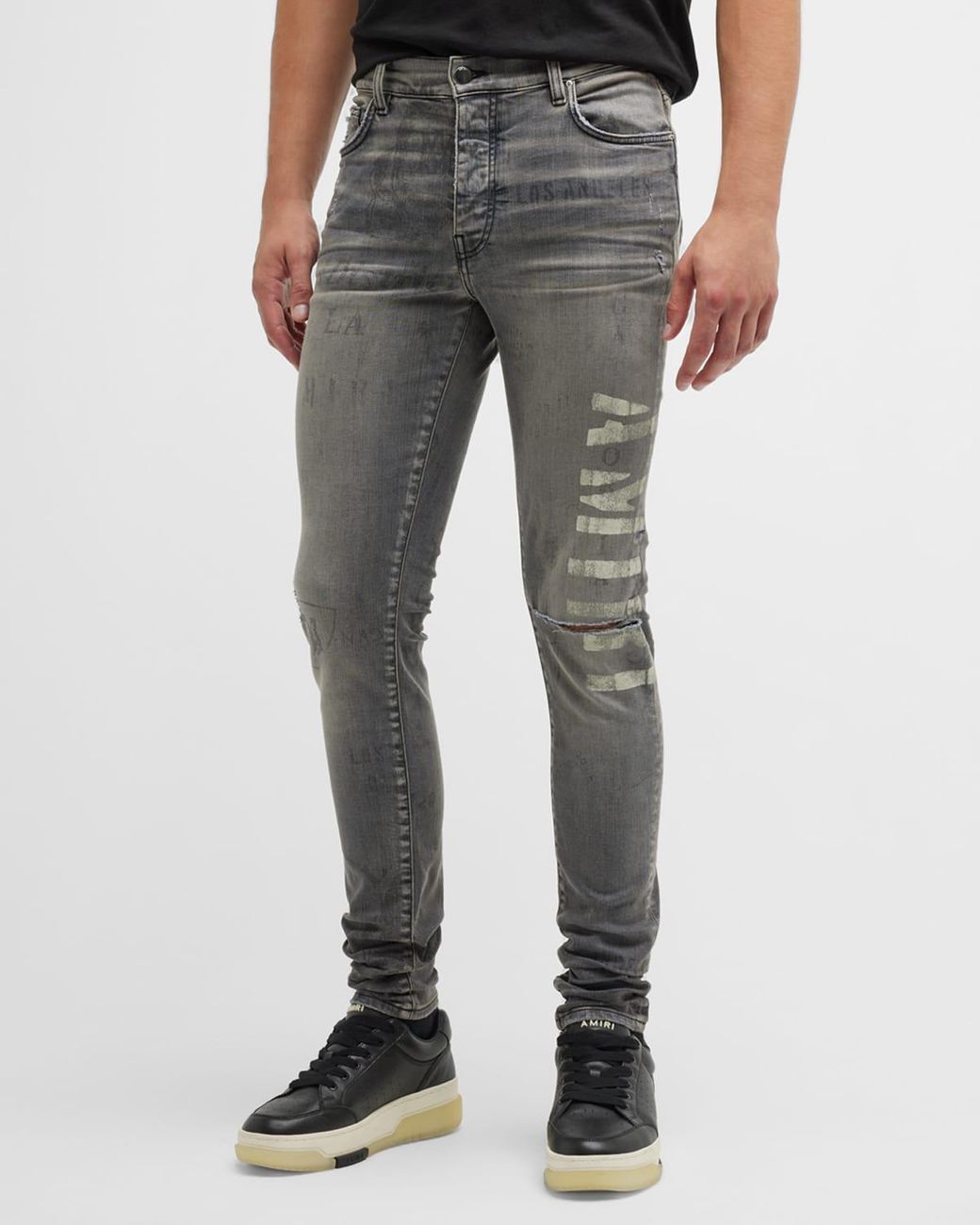 Amiri Military Stencil Skinny Jeans in Gray for Men | Lyst