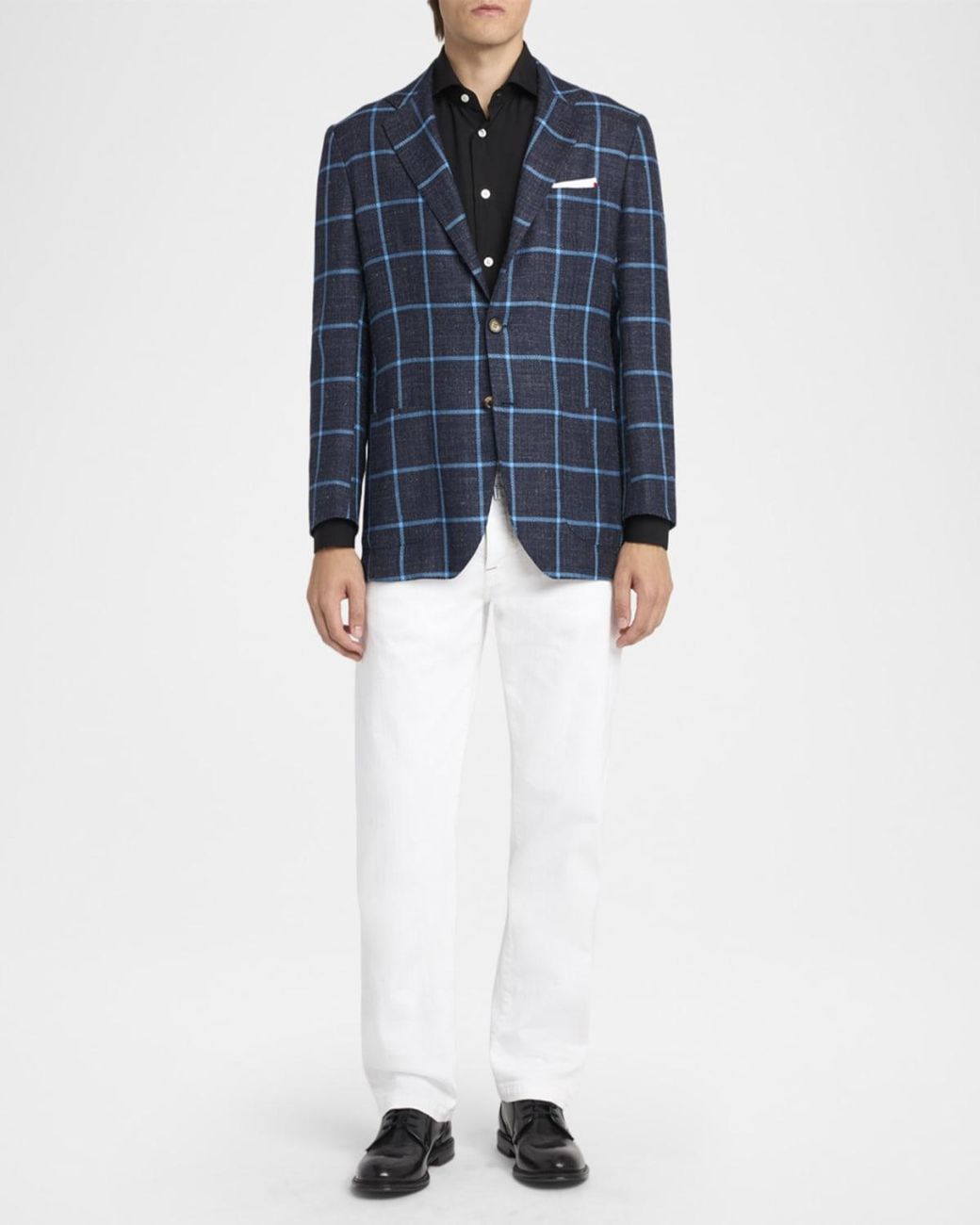 Kiton Blue Apos;S Windowpane Check Cashmere-Blend Blazer for men