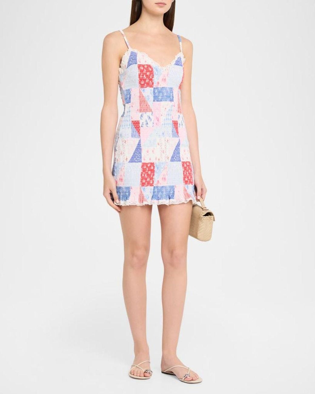 LoveShackFancy White Solier Patchwork Floral Mini Dress