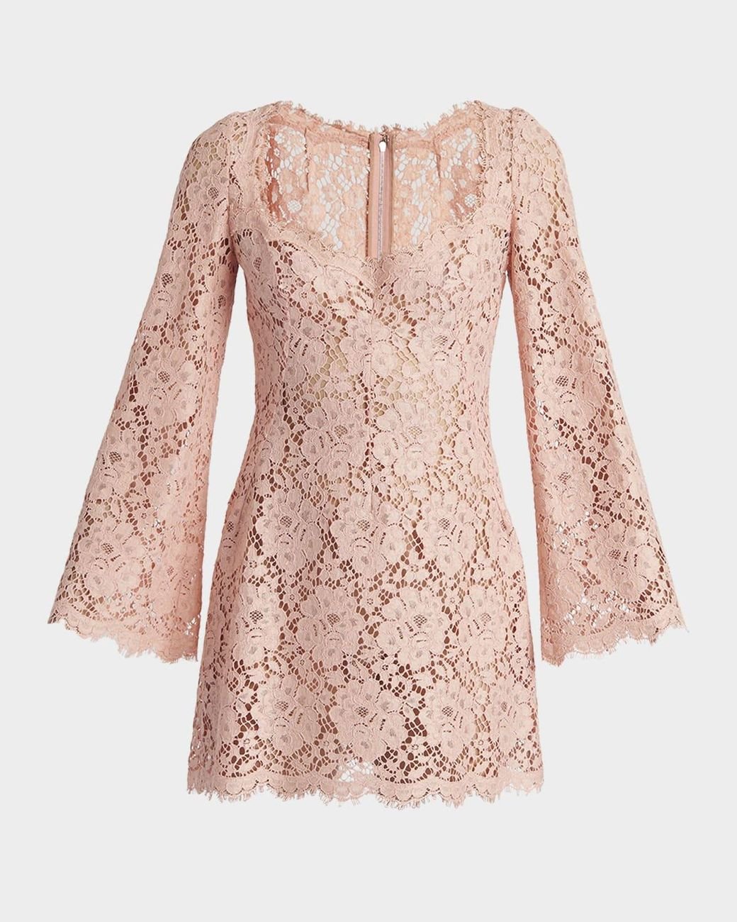 Dolce & Gabbana Pink Guipure Lace Long-Sleeve Mini Dress