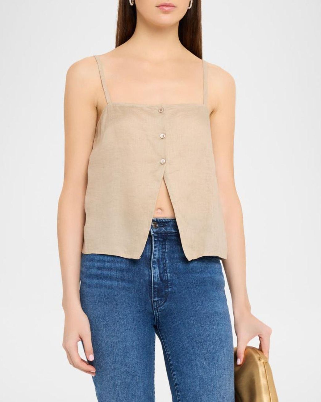 FRAME Natural The Linen Button Top