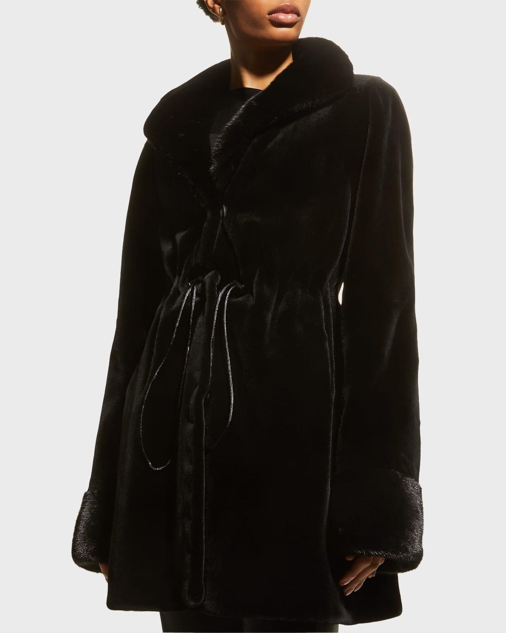 Gorski Reversible Sheared Mink Stroller Coat W Leather Belt in
