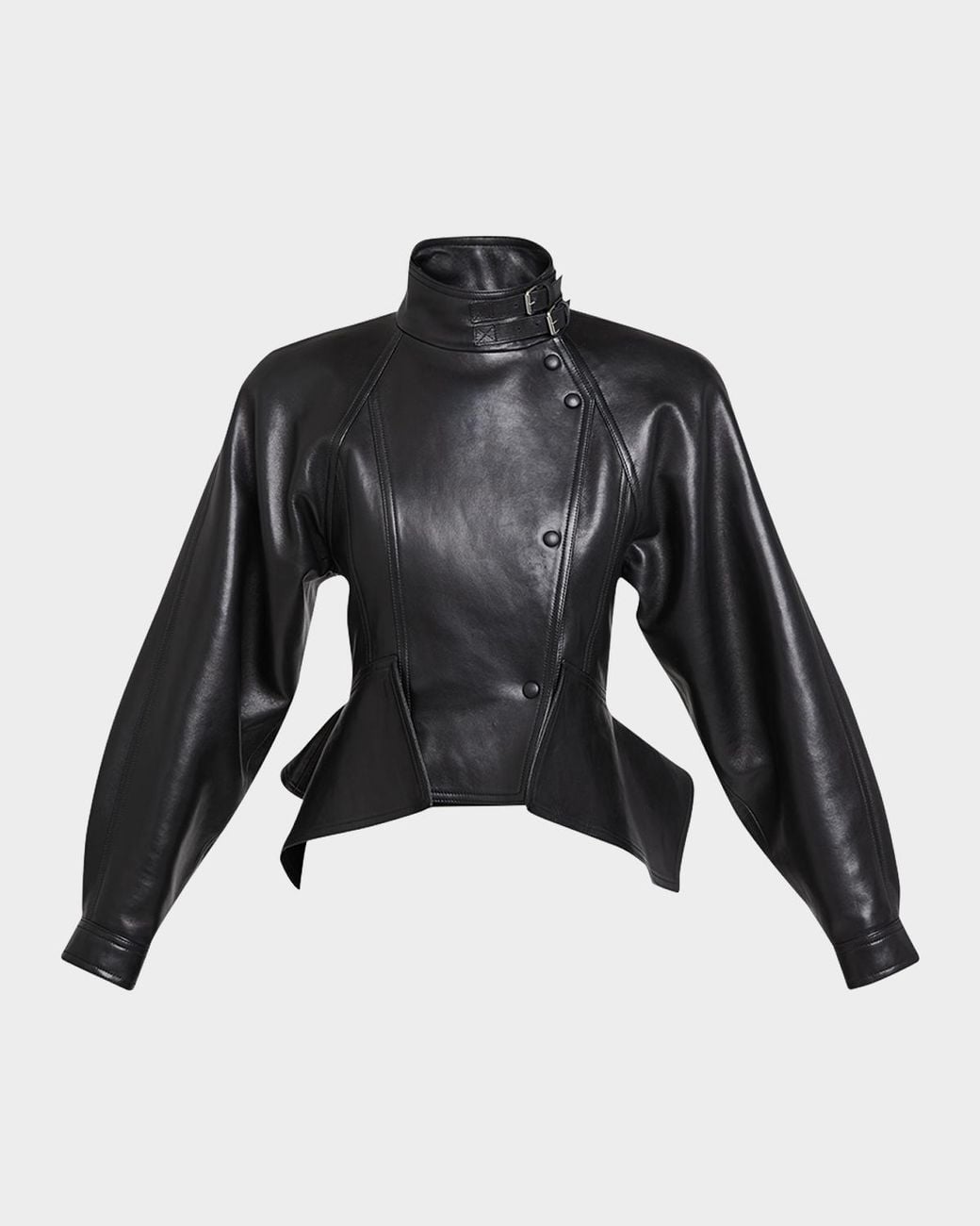Balmain Black Leather Fitted Peplum Jacket